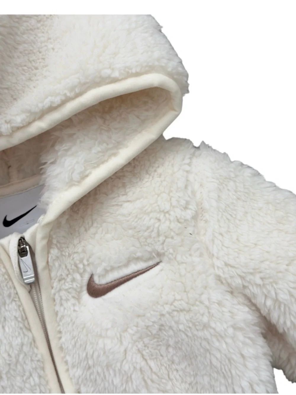 Nike Cream Sherpa Hooded Baby One-Piece 3M